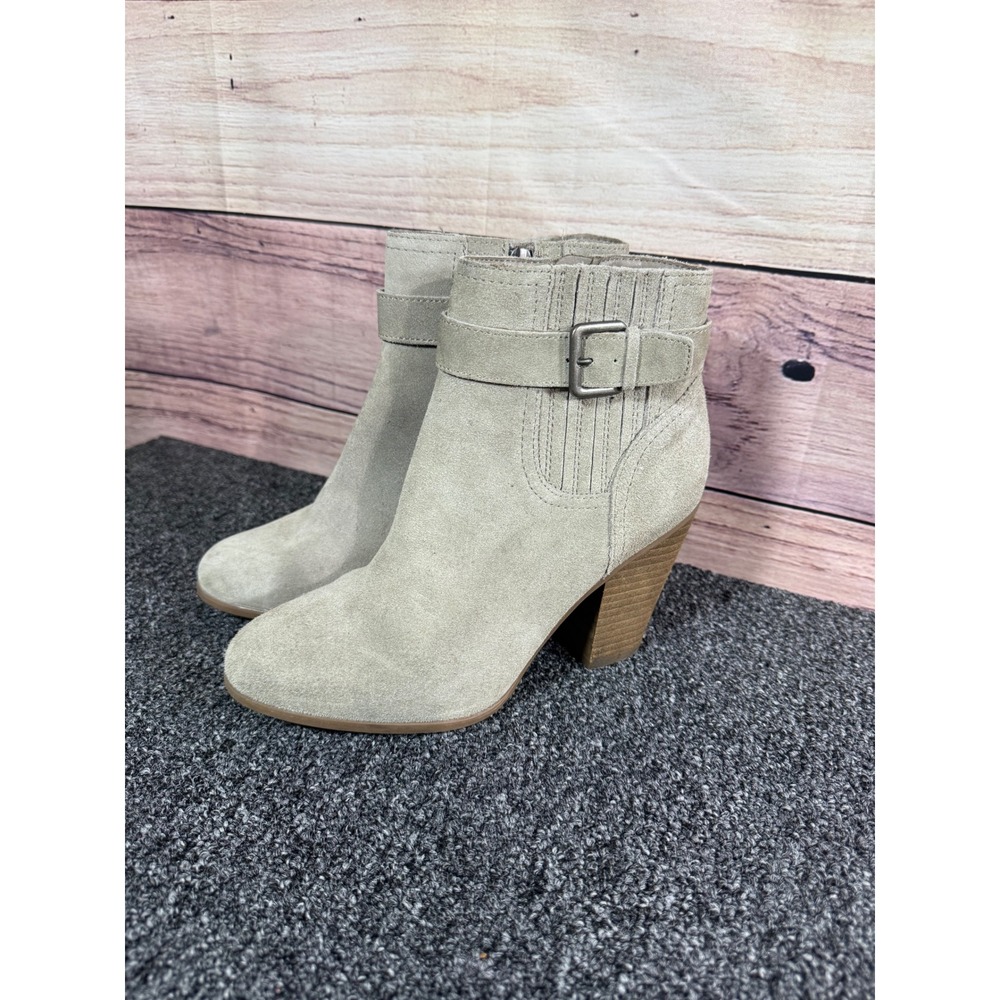 Michael by Michael Shannon Taupe Suede Buckle Ankle Boots Block Heel Size 8